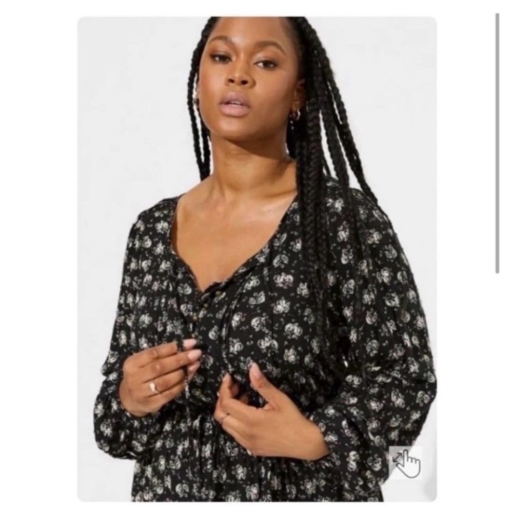 TORRID Black Floral Long Sleeve Midi Dress - Picture 2 of 7